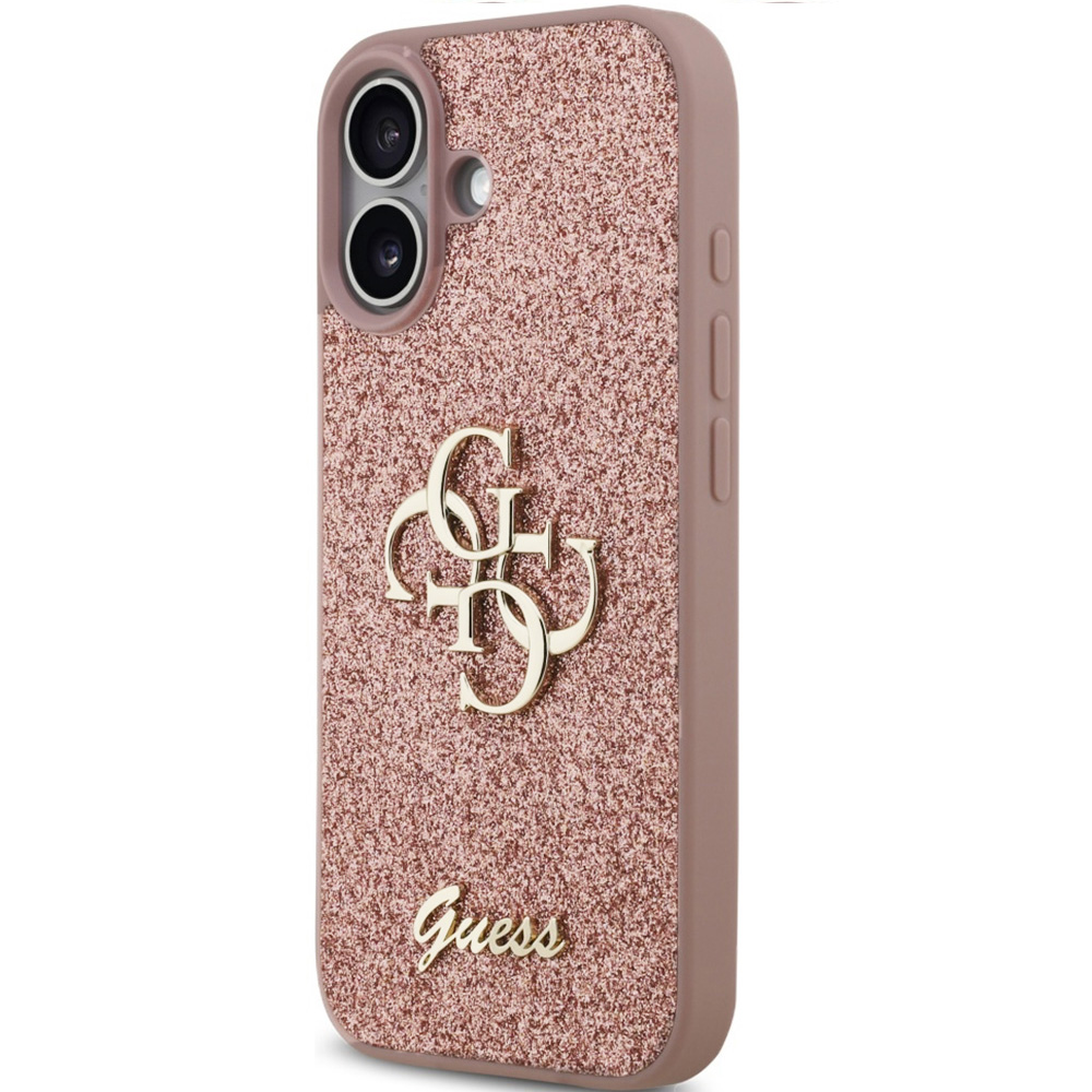Etui Guess Fixed Glitter Big 4G do iPhone 17, różowo-brokatowe